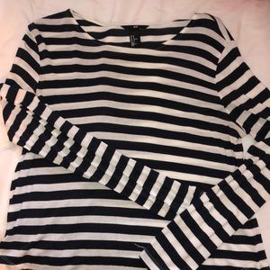 Striped navy and white long sleeve shirt